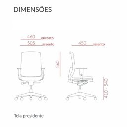Cadeira Diretor Brizza Tela - Autocompensador Slider - Base Standard - Braços 3d Pp - Plaxmetal - 4