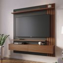 Ver imagem 1 de Painel Home Suspenso Juriti 1.5 para Sala de Tv até 65 Polegadas Noce Milano Preto Fosco Colibri
