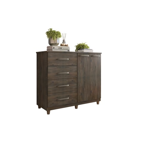 Cômoda 2 Portas 4 Gavetas Moderna Ideal para Sua Necessidade - Nogal