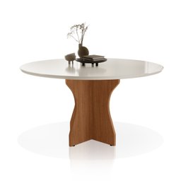 Mesa de Jantar Redonda 90x90cm Tampo Off White com Vidro Base X em Mdf - 2