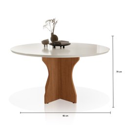 Mesa de Jantar Redonda 90x90cm Tampo Off White com Vidro Base X em Mdf - 3
