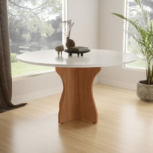 Mesa de Jantar Redonda 90x90cm Tampo Off White com Vidro Base X em Mdf