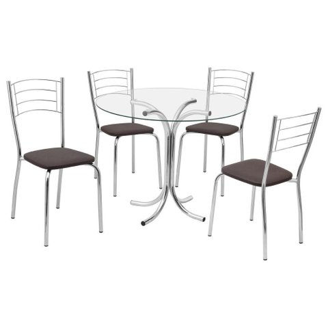 Conjunto Mesa de Jantar Redonda com Vidro Temperado 80cm com 4 Cadeiras Multimóveis CR50138 Marrom