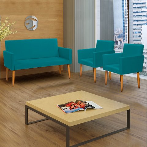 Kit Namoradeira Decorativa Para Sala Nina + 2 Poltronas Para Recepção Manicure Suede