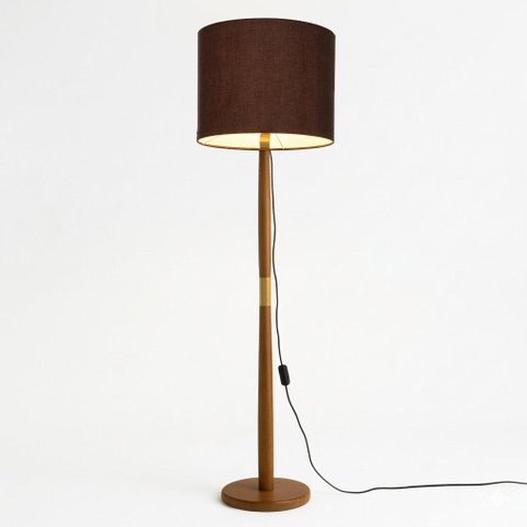 Luminária de Chão Imperial Base Madeira Detalhe Dourado 160cm Bivolt - Marrom