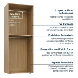 Guarda-Roupa 2 Módulos 2 Portas 3 Prateleiras 3 Gavetas Frame CabeCasa MadeiraMadeira - 9
