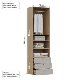 Guarda-Roupa 2 Módulos 2 Portas 3 Prateleiras 3 Gavetas Frame CabeCasa MadeiraMadeira - 5