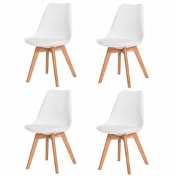 Kit 4 Cadeiras com Assento Estofado de Jantar Cozinha Saarinen Leda Design Branca Base Madeira - 1