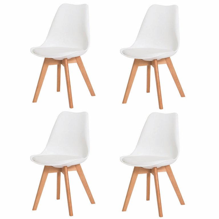 Kit 4 Cadeiras com Assento Estofado de Jantar Cozinha Saarinen Leda Design Branca Base Madeira