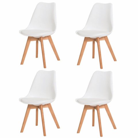 Kit 4 Cadeiras Saarinen Leda Brancas Estofadas para Sala de Jantar e Cozinha
