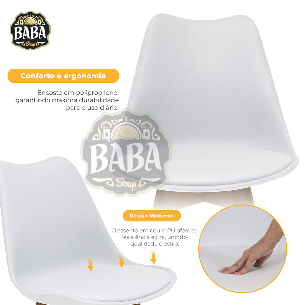 Kit 4 Cadeiras com Assento Estofado de Jantar Cozinha Saarinen Leda Design Branca Base Madeira - 2