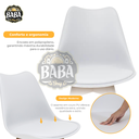 Ver imagem 2 de Kit 4 Cadeiras com Assento Estofado de Jantar Cozinha Saarinen Leda Design Branca Base Madeira
