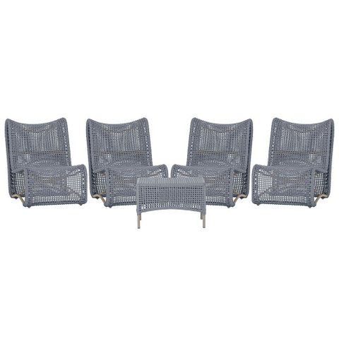 4 Poltronas e Mesa Texas em Alumínio Pintura Fendi Corda Náutica Trama Original