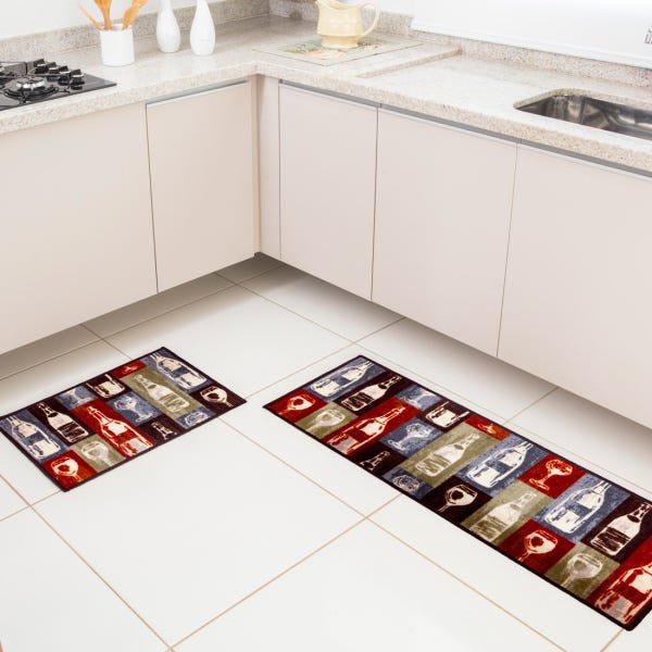 Jogo de Tapetes para Cozinha Bistrô Glass Vinho 02 Peças - 1