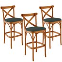 Ver imagem 1 de Kit 03 Banquetas Altas Cozinha Bancada Bar Sala Jantar Estofada Ávila L02 Suede Verde Musgo - Lyam L