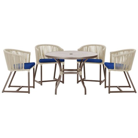 Mesa com 4 Cadeiras de Jantar Roma 100cm e Noronha em Aluminío Fendi Corda Nautica Estofado 10 Trama