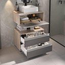 Ver imagem 7 de Conjunto Gabinete Banheiro Creta 60cm (gabinete+espelheira+cuba) Madeirado Cinza
