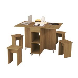 Mesa Dobravel Jantar 1.20 4 Banquetas Jade Basoto Brasil