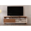 Ver imagem 1 de Rack Bancada P/tv até 70 Polegadas Flow Ripado C/ Nichos e Pés 180x60cm Freijó/off White - Dj Mó