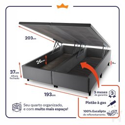 Conjunto Box Baú Super King New York Cinza 193x203x80 c/ Molas Ensacadas - 4