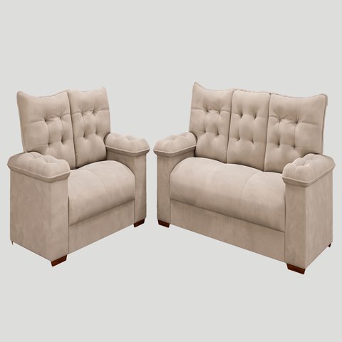Conjunto Sofá 3 e 2 Lugares Irlanda Veludo Creme