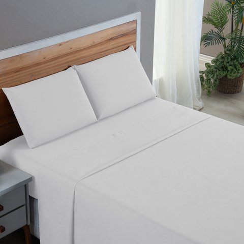 Kit Roupa de Cama Solteiro Percal 200 Fios 100% Algodão com Elástico e Fronha 3 Peças:branco