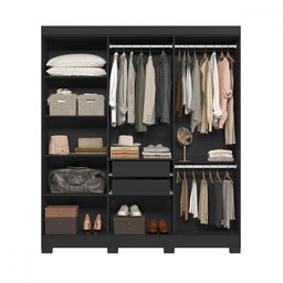 Guarda-roupa Casal Dakota 6 Portas 2 Gavetas Preto - Olivar Móveis - 3 Guarda-roupa Casal Dakota 6 Portas 2 Gavetas Preto - Olivar Móveis - 3