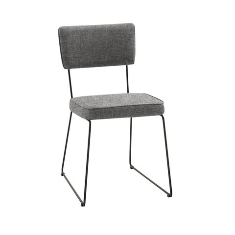 Cadeira de Jantar Minimalista Roma Tecido Linho Cinza Base Aço Preto - Ooca Móveis