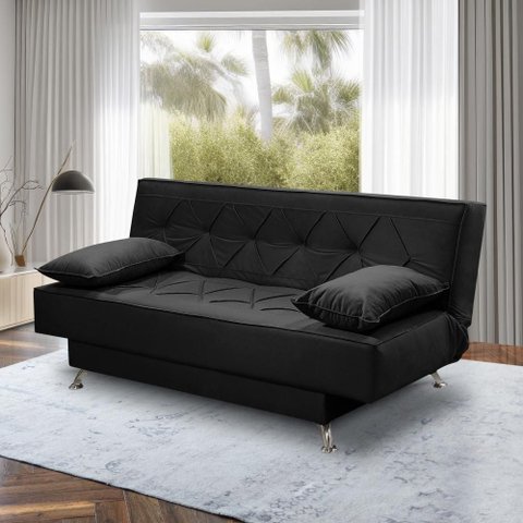 Sofá Cama 1,80m Iara Suede Preto Rover & Beato