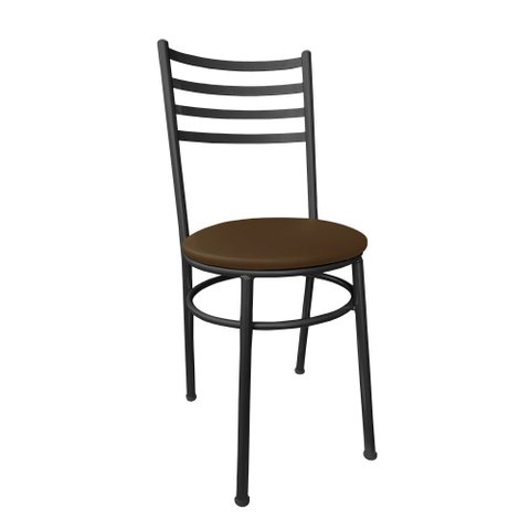 Cadeira de Cozinha Marrom e Metal Preto com Assento Estofado