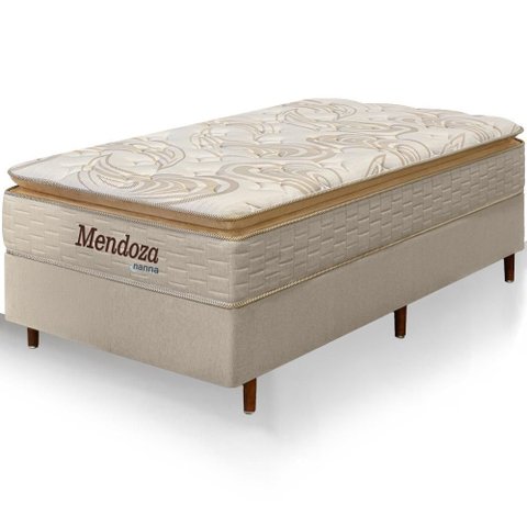 Cama Box + Colchão Solteiro Mendoza Molas Ensacadas Pillow Top 88x188x71cm - Extra Macio