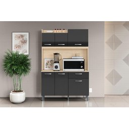 Cozinha Compacta 6 Portas 1 Gaveta Berlim Avena Grafito - Aramóveis - 1