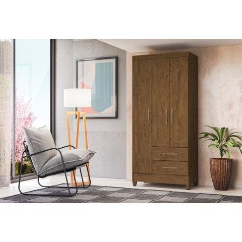 Guarda-Roupa Solteiro Lima 3 Portas e 2 Gavetas Moval Castanho Wood