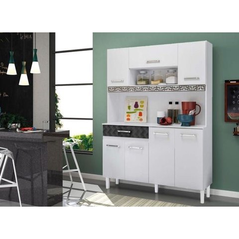 Kit Cozinha Compacta 7 Portas Branco Brilho/Preto - Magazin/Nicioli