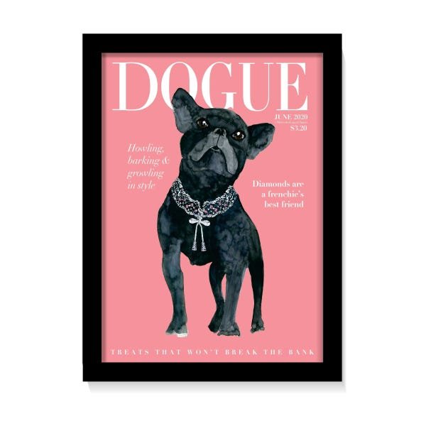 Quadro Decorativo Pet Dog Cachorro Buldogue Vidro A4 Preto - 1