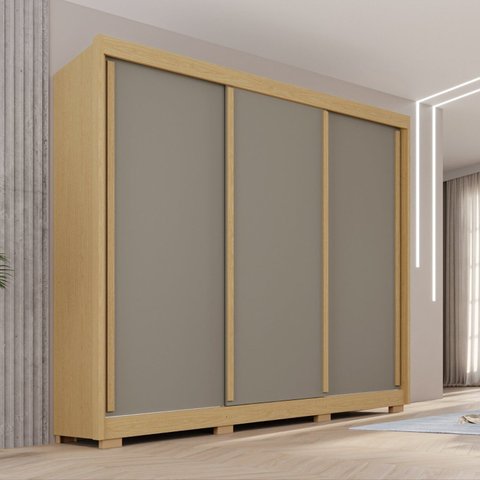 Guarda-Roupa Casal com Pés 3 Portas 4 Gavetas 100% MDF Ipanema Cinza/Jequitibá/Granizo
