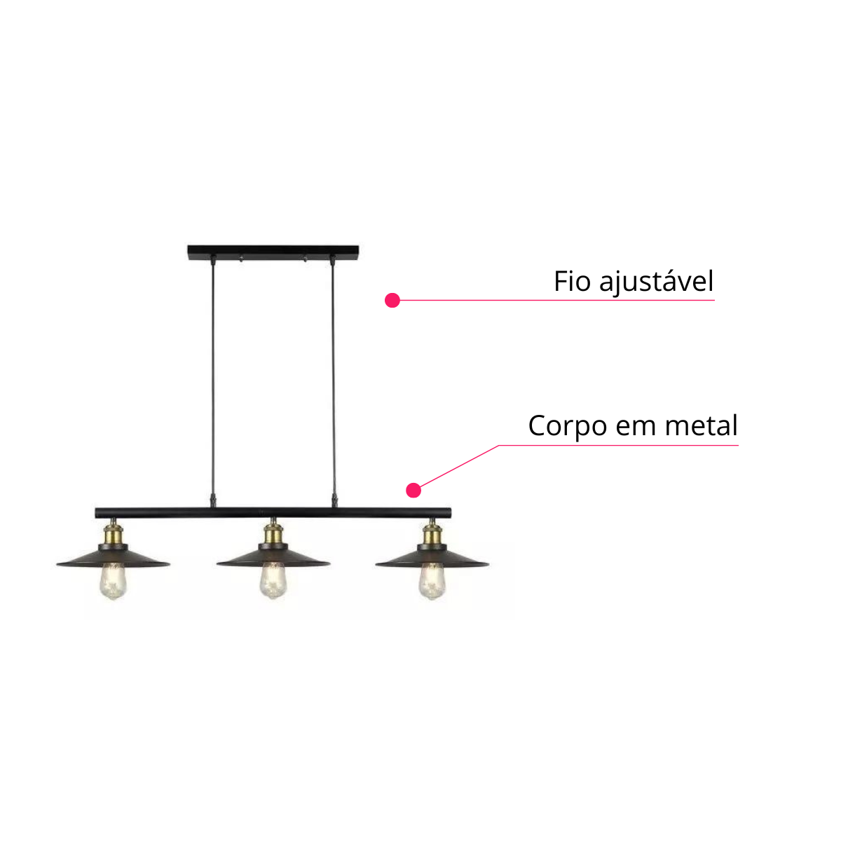 Lustre Pendente Loft Retrô Nordic Luminária Prato Moderno Industrial Sala Cozinha Mesa Preto Inl75 - 4