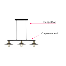 Lustre Pendente Loft Retrô Nordic Luminária Prato Moderno Industrial Sala Cozinha Mesa Preto Inl75 - 5