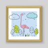 Quadro Infantil Flamingo Ilustração - 60x60cm - Moldura Caixa Madeira - 1