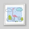 Quadro Infantil Flamingo Ilustração - 20x20cm - Moldura Caixa Branco - 1