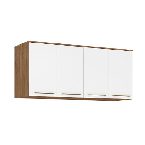 Ponte Aéreo Armário Modulado de Casal 4 Portas Escócia Amêndola/Branco para Quarto