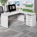 Ver imagem 1 de Mesa em L Escritório 1,50m Gaveteiro 4 Gavetas Pé Painel F5 Cor:cinza
