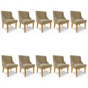 Ver imagem 1 de Kit 10 Cadeiras Estofadas para Sala de Jantar Base Fixa de Madeira Castanho Lia Suede Marrom RT - Ib