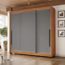 Ver imagem 2 de Roupeiro Valência 3 Portas Correr 4 Gavetas 217x213cm Freijó/Cinza 240837