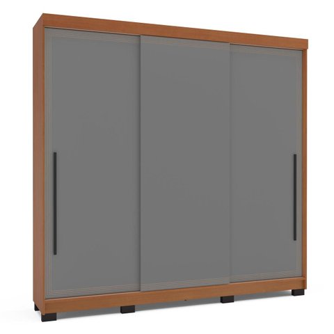Roupeiro Valência 3 Portas Correr 4 Gavetas 217x213cm Freijó/Cinza 240837