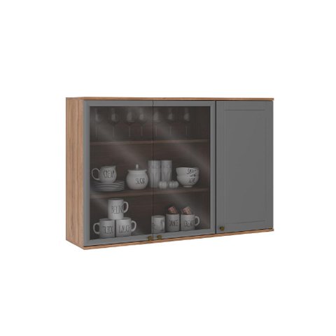 Armário Aéreo Milla com Portas de Vidro e Nog/cinza 120cm Carraro