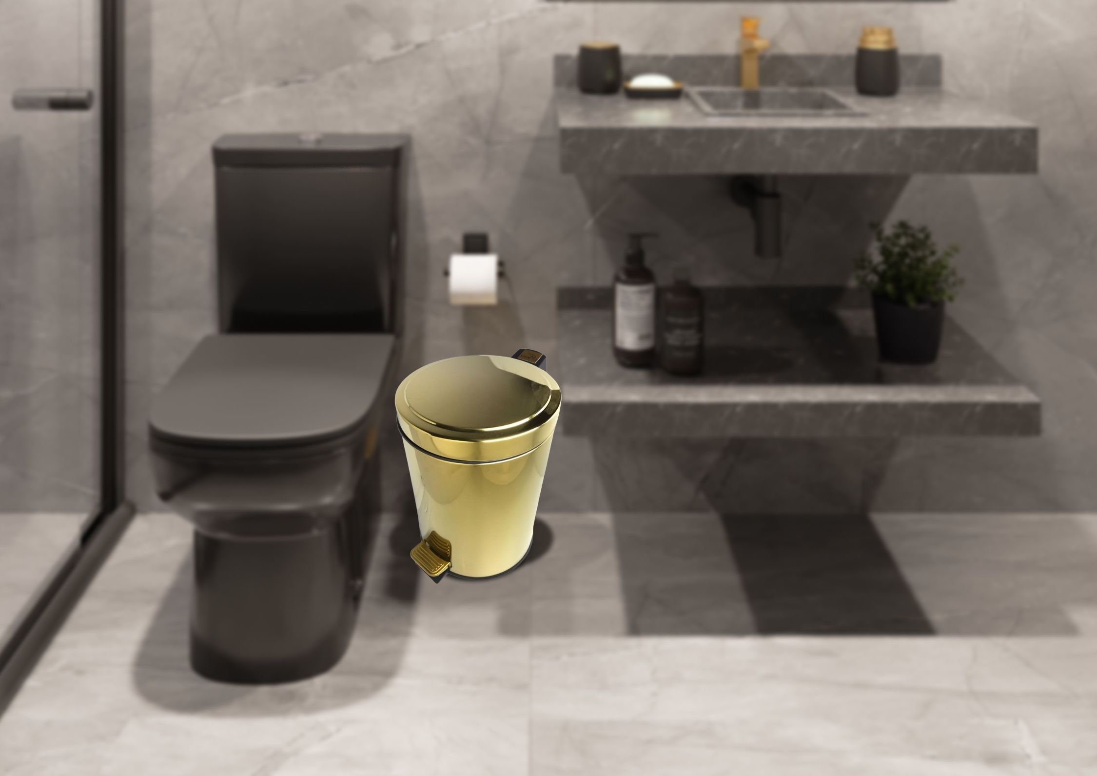 Lixeira Dourada em Aço Inox para Banheiro Com Pedal 5L Novo Design - 4