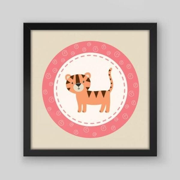 Quadro Infantil Tigre Safari III - 30x30cm - Moldura Caixa Preto - 1