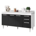 Ver imagem 1 de Balcão Gabinete de Pia 150cm com Tampo Lisboa 4 Portas 2 Gavetas Branco/Preto - Lumil Móveis