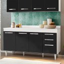 Ver imagem 2 de Balcão Gabinete de Pia 150cm com Tampo Lisboa 4 Portas 2 Gavetas Branco/Preto - Lumil Móveis